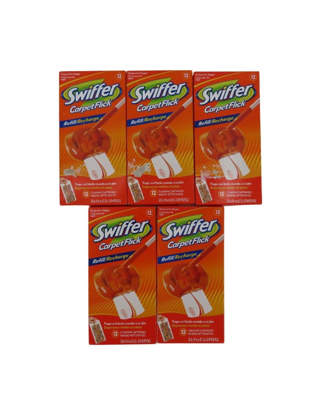 Swiffer Carpet Flick Refills 5 Pack 12 Per Pack Cleaning UPC 037000031741 NEW